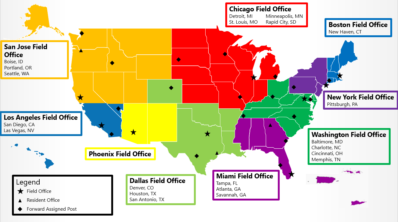 Office of the Export Enforcement Field Offices Map